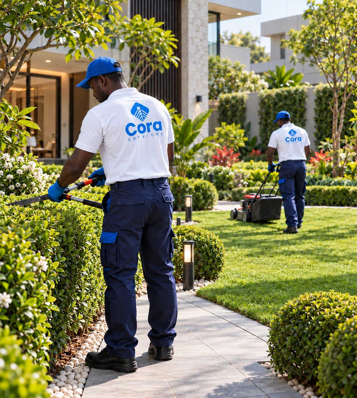 Gardener maintaining a green outdoor space