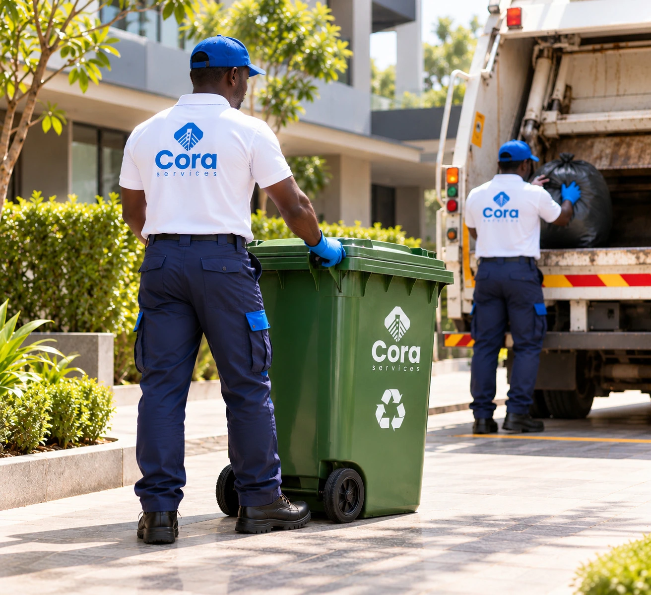 Waste collection team with bins